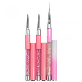 Nail-Art Fineliner, 3er Pinselset  S, M, L  Pink mit Glitzersteinen